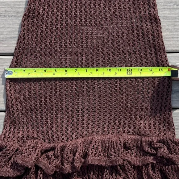 Brown Fishnet; Slip On; Swim Cover Dress; Spaghetti Straps; Ruffled Bottom; L - Picture 7 of 10